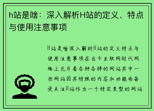 h站是啥：深入解析H站的定义、特点与使用注意事项