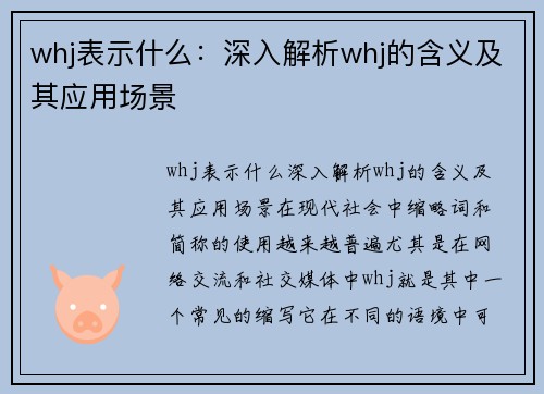 whj表示什么：深入解析whj的含义及其应用场景